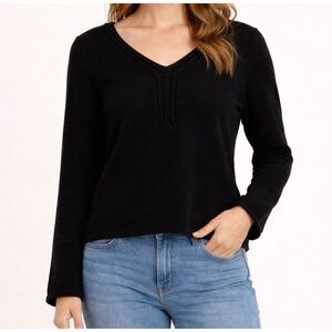 J Jill 100 % Cashmere Black V-Neck Sweater Size Medium Soft Knit Comfy Classic